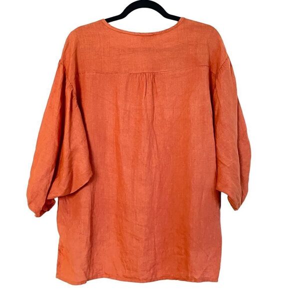 Bella Urbia Made In Italy 100% Linen Orange Oversized Tunic Blouse Sz M - Picture 2 of 10